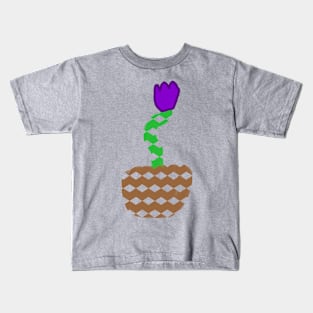 Purple Flower with Checkered Pattern Kids T-Shirt